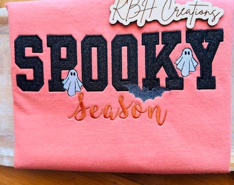 Spooky Season Embroidered Shirt, Cute Halloween Ghost Tee,  Fall Shirt, Applique Halloween Sweatshirt, Women's Autumn Embroidered Top