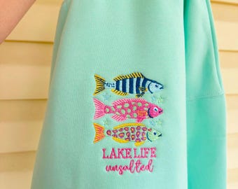 Custom Mockneck Fish Lake Life Unsalted Embroidered Sweatshirt