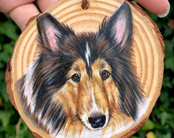 Adorno de retrato de mascota personalizado / Madera / Dibujado a mano