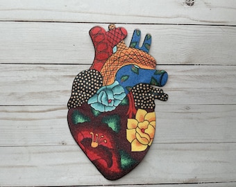 Sacred Heart Boho Mexican Corazon Sagrado  Iron On Heart Patch Applique Sew On Mexico Art