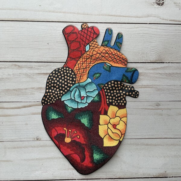 Sacred Heart Boho Mexican Corazon Sagrado  Iron On Heart Patch Applique Sew On Mexico Art