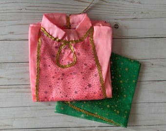 Virgen de Guadalupe Costume for Girls, Pink Guadalupe Dress with Green Mantle, Mexican Church Pageant Costume, Día de la Virgen Outfit