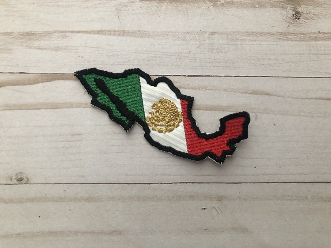 High Quality 2.5 x 2.5 Inch Shield Mexico Flag Embroidered Cloth Sew On  Iron On Cheap Mexico Emblem Patch with Golden Yellow Border