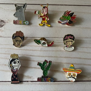 Mexican Mexico Luchador Pins Corazon Sagrado Frida Day of the Dead Chapulin Colorado Xoloescuincle