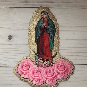 Virgen de Guadalupe Religiosa Oro Hierro En Cruz Parche Aplique Coser En México Arte