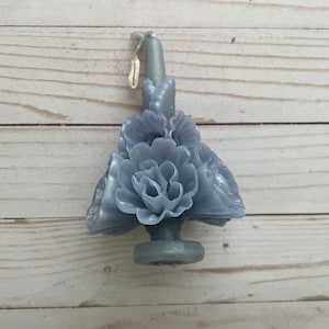 Medium Day of the Dead Light Gray Blue Mexican Artisan Candle Vela