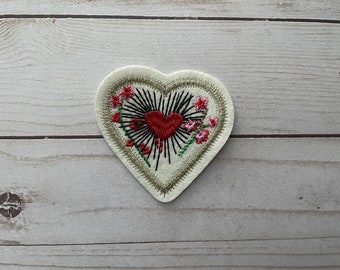 Sacred Heart Embroidered Milagro Beaded Iron On Patch