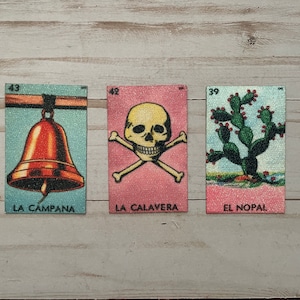 Iron On Sparkly Loteria Patch La Campana, La Calavera, El Nopal Mexican Bingo Patches