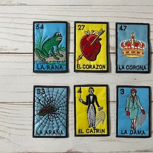La Rana, El Corazon, La araña, La Corona, La Dama, El Catrin Loteria Embroidered  Patch Sew On