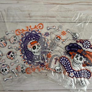 12 Party Favor Bolsa Day of the Dead Halloween Catrina Skull Goodie Bag Cello Bag