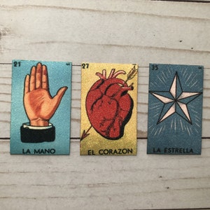 Iron On Sparkly Loteria Patch La Mano, El Corazon, La Estrella