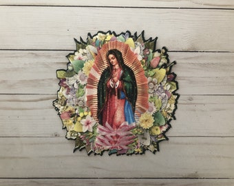 Virgin de Guadalupe Religious Iron On Cross Patch Applique Sew On Mexico Art
