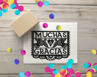 Papel Picado Doves Fiesta Wedding Design Invitation Gracias Thanks Rubber Stamp
