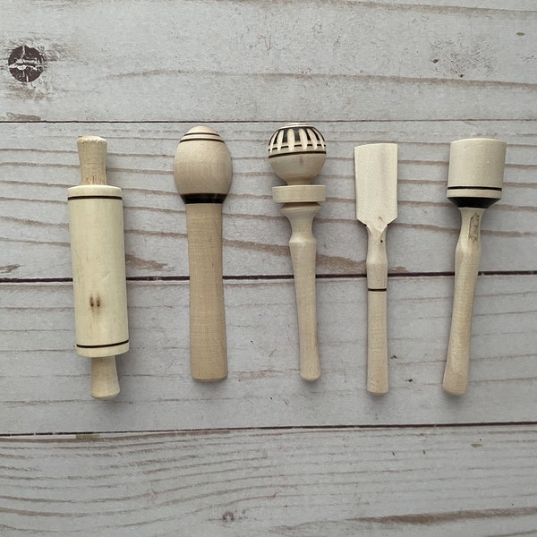 Set of 5 Mini Mexican Wooden  Cooking Utensils Baking Supplies