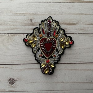 Sacred Heart Sequin Milagro Beaded Patch