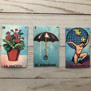 Iron On Sparkly Loteria Patch La Maceta, El Paraguas, El Mundo