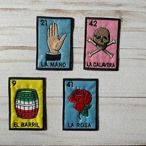 La Calavera, El Barril, La Rosa, La Mano Loteria Embroidered  Patch Sew On