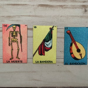 Iron On Sparkly Loteria Patch La Muerte, La Bandera, El Bandolon Mexican Bingo Patches