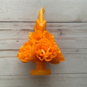 Medium Day of the Dead Marigold Light Orange Mexican Artisan Candle Vela