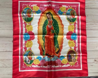 Mexikanischer bunter heller seidiger Schal Paliakat Dame von Guadalupe Jungfrau Maria Virgen de Guadalupe