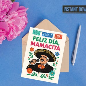 Cartão Feliz Día Mamacita – Vicente Fernández inspirado para impressão – Cartão digital 5x7 – Cartão engraçado para mãe mexicana – Download instantâneo