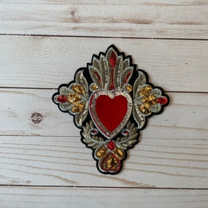 Sacred Heart Sequin Milagro Beaded Patch