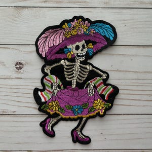 Parche termoadhesivo grande del Día de los Muertos de la Catrina mexicana
