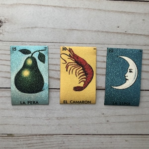 Iron On Sparkly Loteria Patch La Pera, El Camarón, La Luna