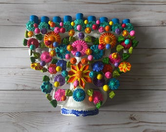 Colorful Mexican Menorah Metepec Candleholder