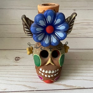 Ambachtelijke handgemaakte klei Mexicaanse goudsbloem taps toelopende kandelaar kandelaar houder