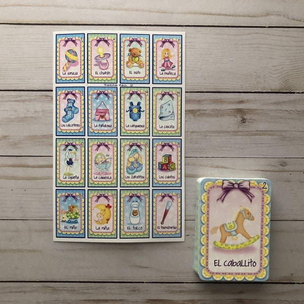 Baby Shower Spanish Bingo Loteria Board Game with Cards