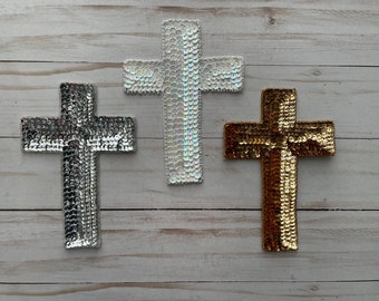 Religious Sequin Cross Patch Applique Sew On Mexico Art