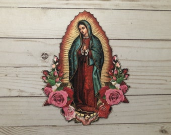 Virgin de Guadalupe Religious Iron On Cross Patch Applique Sew On Mexico Art