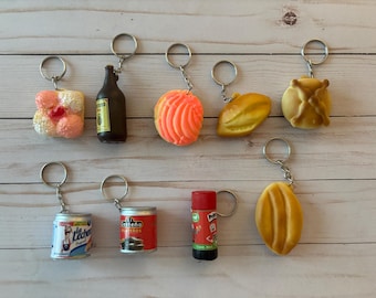 Mexican Mini Keychain Charms, Squishy Squeaky Toys, Mercado Bag Charms, Pan Dulce Keychain, Concha, Bolillo, Telera, Nopal, Mini Food Toy
