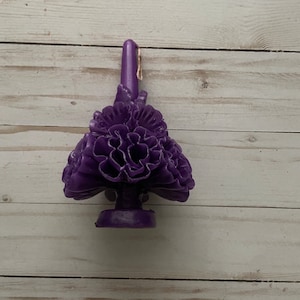 Medium Day of the Dead Marigold Purple Mexican  Artisan Candle Vela