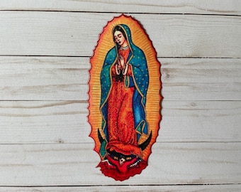 Virgin de Guadalupe Religious Iron On Cross Patch Applique Sew On Mexico Art