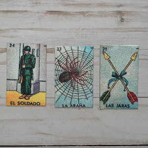 Iron On Sparkly Loteria Patch El Soldado, La Araña, Las Jaras Mexican Bingo Patches