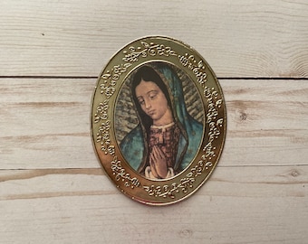 Pack of 6 Virgin de Guadalupe Religious Repujado Embossed Tin Foil Glue On Mexico Art