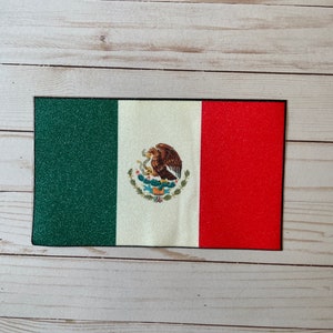 Large Mexican Mexico Flag Iron On Patch Sparkly Glittery