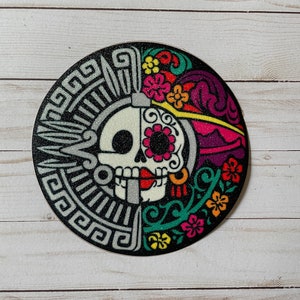 Calavera Skull Aztec Skeleton  Floral Patch Catrina Applique Iron On Mexico Art