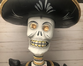 Large Day of the Dead Dia de los Muertos Calavera Skull  Paper Sculpture Paper Mache Decoration