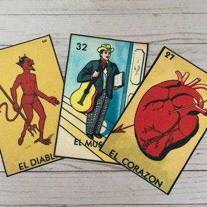 Duża haftowana naszywka El Corazon, El Musico, El Diablito Loteria na żelazku na świecącym