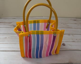 Set Of 6, Mini Mexican Tote Favor Bags-7.5 Inches High X 7 Inches Wide Assorted Colors