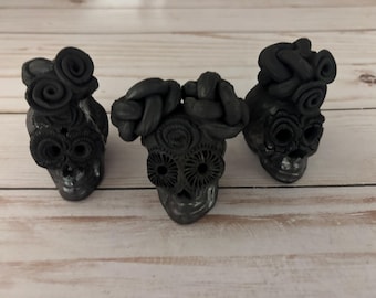 Calavera Frida Catrina Crânio Mexicano Dia dos Mortos Dia de los muertos Ofrenda Arte Cerâmica Preta