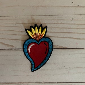 Mexican Sacred Heart Corazon Sagrado Charm Religious Mexico Iron On Patch