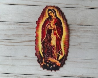 Große Jungfrau von Guadalupe Aufbügeln Applikation - Jungfrau Maria Rottöne Sagrada Maria - 24 cm mexikanischer Volkskunst Sparkle Transfer Jacke Altar