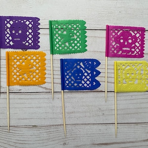 Mini Papel Picado Flags on a stick Mexican Day of the Dead Skulls Mexico Decoration Party Decor
