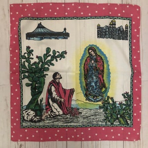 Pañuelo fino colorido y brillante étnico mexicano Paliacate Señora de Guadalupe Virgen de Guadalupe Virgen María