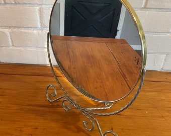 Vintage Double Sided Brass Ornate Magnifying Standing Mirror