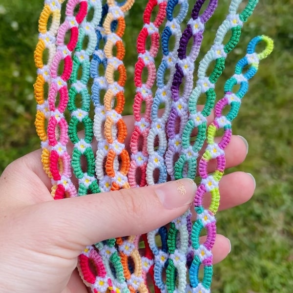 Braccialetti dell'amicizia intrecciati a catena di margherite, VISCO, Fiore, Cavigliera, Braccialetto boho, Indie, Fiore, Braccialetti di corda, Regalo, Natale, Braccialetto hippie